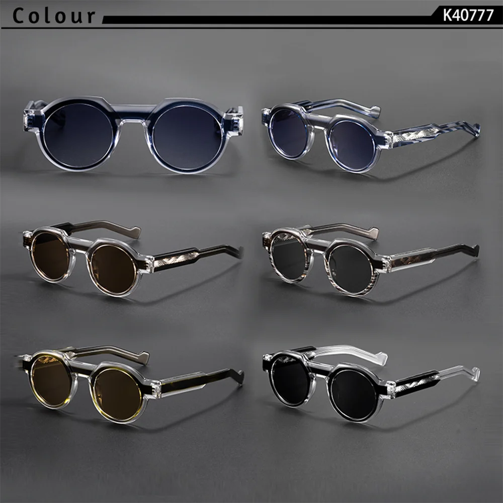 CATERSIDE Vintage Herren Runde Sonnenbrille PC-Rahmen mit Kernstiftung der Bügel, dickes Rahmenmaterial, UV400-Schutz, modische Unisex-Sonnenbrille – Detail 1