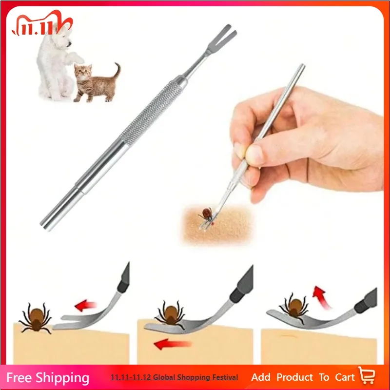 

Easy To Use Stainless Steel Tick Fork Effective Design Fork Shape Pet Flea Removal Tweezers Tick Removal Tool Dog Grooming