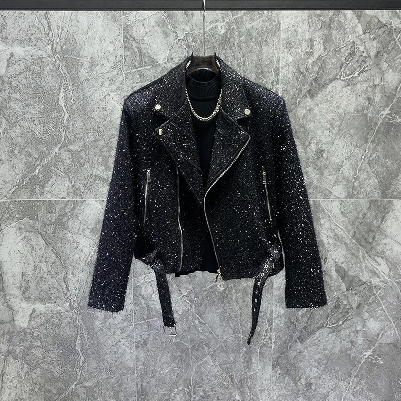 Autumn and Winter Cool Bright Silk Short Jacket Men Korean Fashion Loose Handsome Long Sleeve Suit Collar Coat Jaqueta Masculina