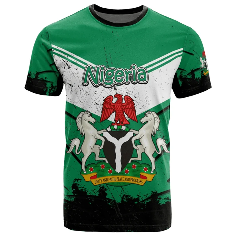 Nigeria Flag Men's T-shirts Nigerian Emblem Graphic Print Africa Clothing Ropa Hombre Summer Oversized Short Sleeve Male Tops