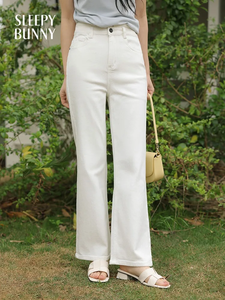 Slim Fit White Straight-Leg Jeans Women High Waist Commuter Pants Soft Brushed Fabric Spring Casual Trousers Flattering Fit - Image 4