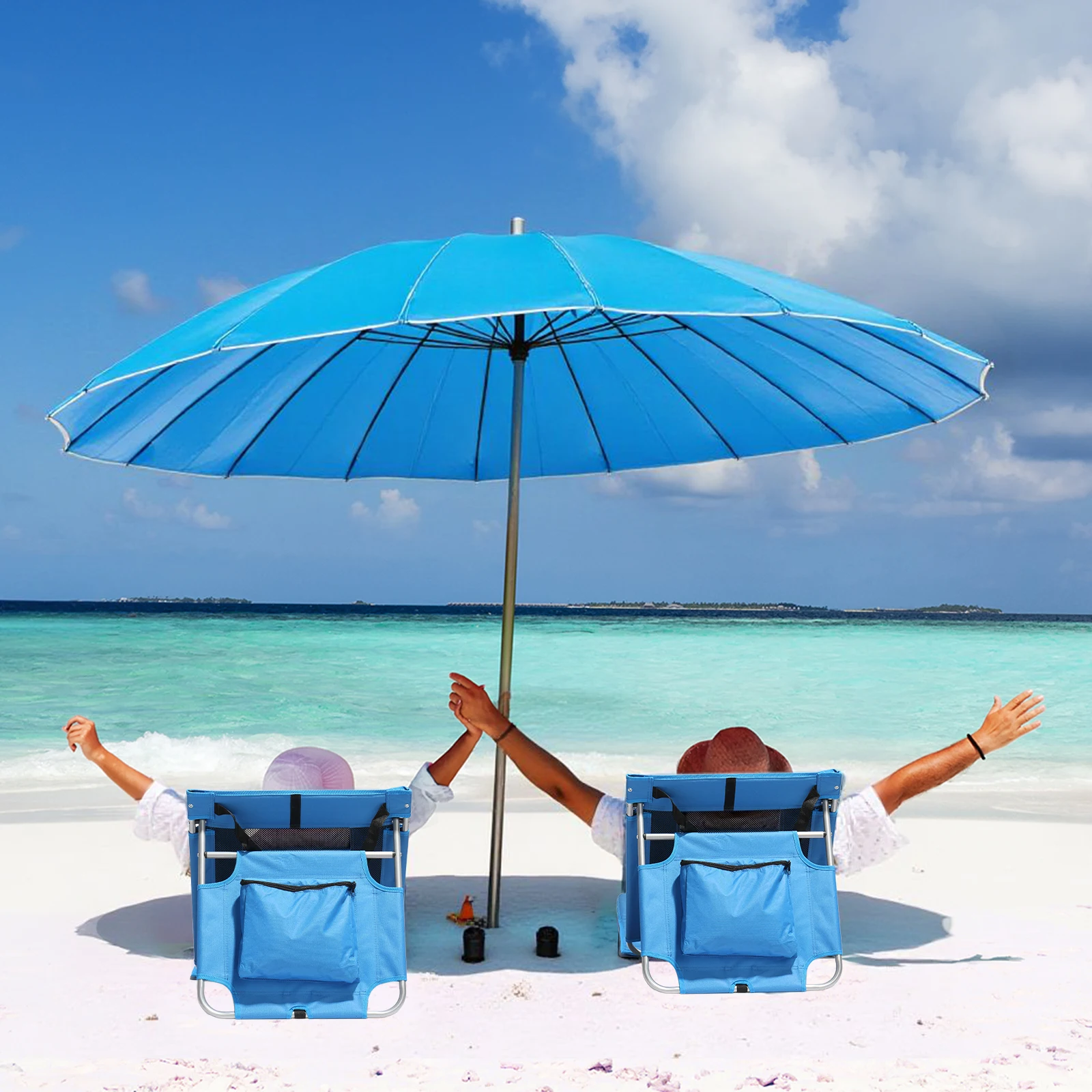 Faltbare Strandliege, leichter Strandmatten-Loungesessel mit atmungsaktiver Netzrückseite, Kühltasche zum Bräunen und Entspannen