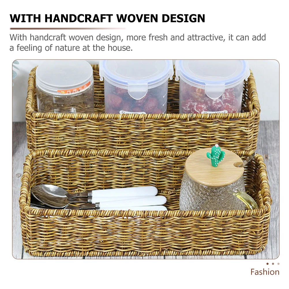 

Plastic Woven Basket Multipurpose Cutlery Organizer Box for Kitchen Pantry Spice Jars Snacks Desktop Storage Basket