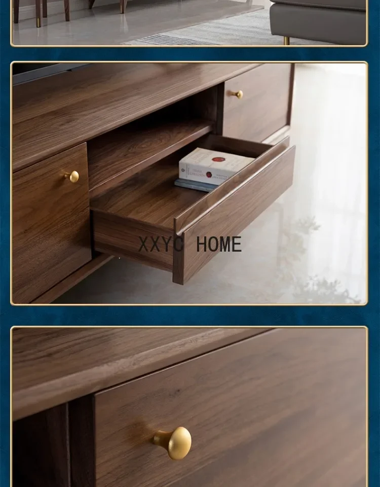 Living Room Furniture TV Cabinet and Tea Table Black Walnut Solid Wood Modern Minimalist Nordic Log Style