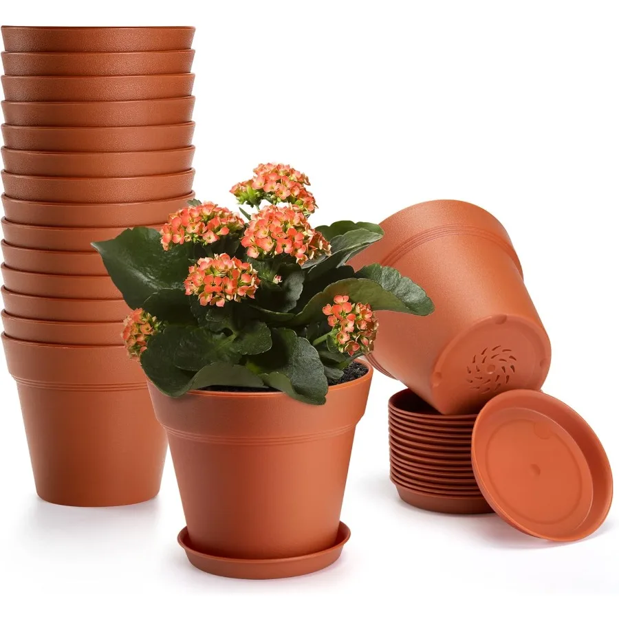 

4 inch Plant Pots 16 Pack Small Plant Pots with Drainage Holes and Tray Thickened Indoor Planters Seedlings Pots for Flowers Af