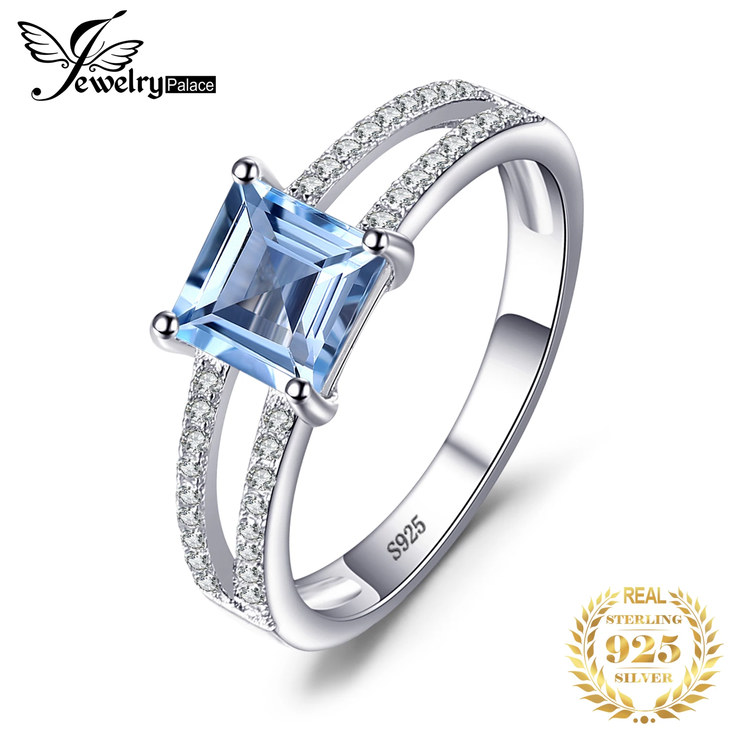 JewelryPalace 1.2ct Princess Cut Sky Blue Topaz 925 Sterling Silver Engagement Ring for Woman Gemstone Fine Jewelry Wedding Gift