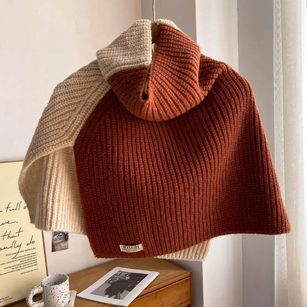 Contrast Color High Collar Shawl Irregular Warm Knitted Shawl Clothes Decoration Accessories Knitted Cape Neck Wraps Autumn