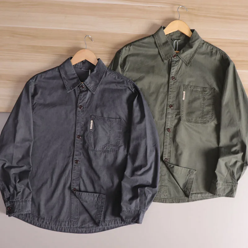 

Retro Heavyweight Waed Men's Pure Cotton Long Sve Workwear irt Jaet Turn-down Collar Autumn New Arrival Loose Fit