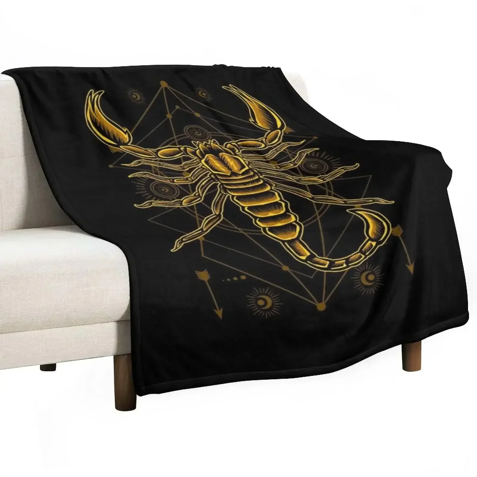 

Gold scorpion with astrology symbols design Throw Blanket Vintage Beautifuls Blankets