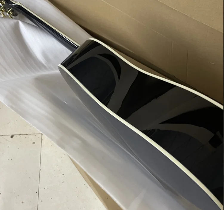 جديد 41 #   جيتار صوتي J45 J45 من خشب التنوب الصلب مع صامولة عظمة/سرج باللون الأسود 240910