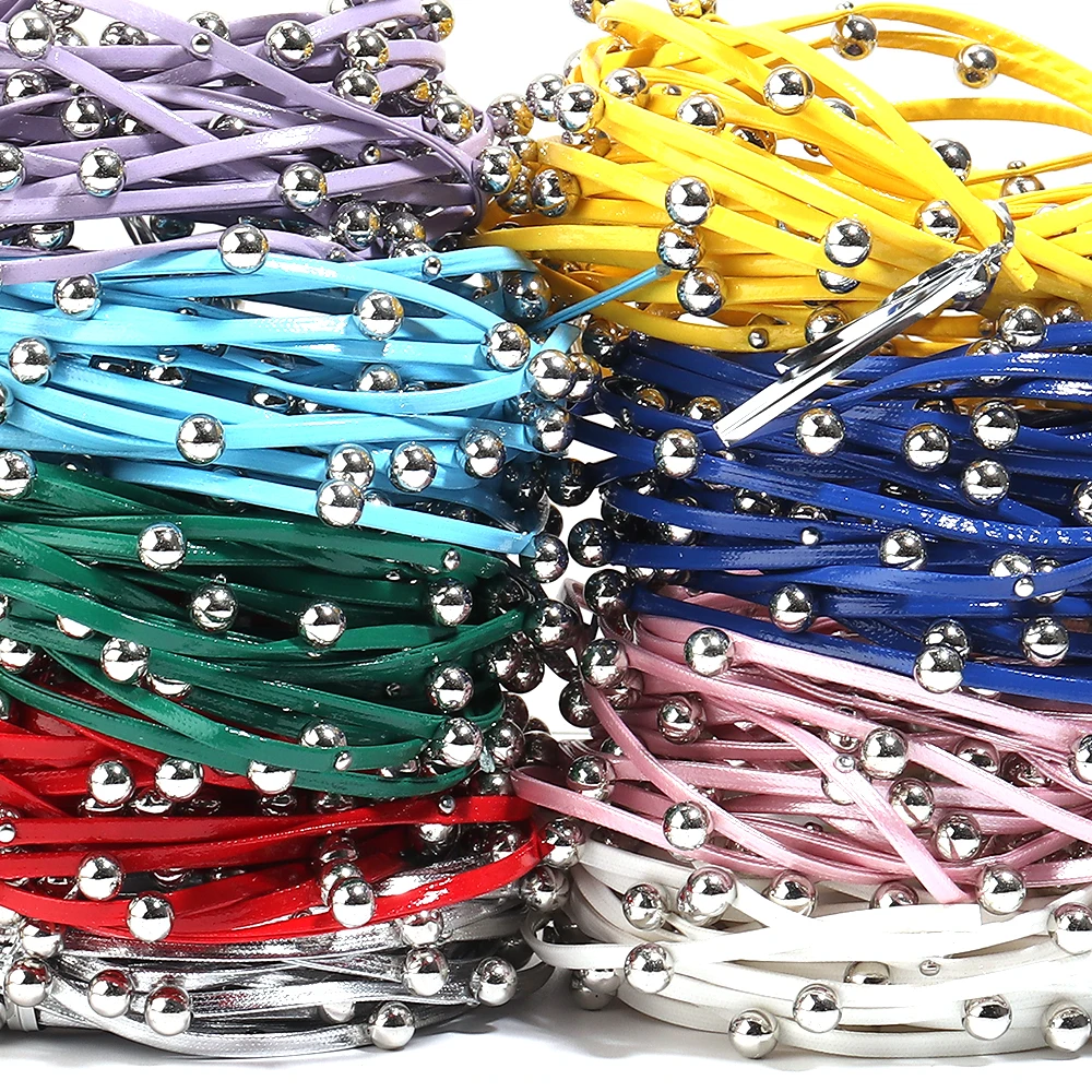 5 Yards 3mm PU-Lederkordeln mit Perlen, bunte Pressstreifen, Lederseil, DIY Boho Lederarmband, Punk Choker Halskette – Detail 4