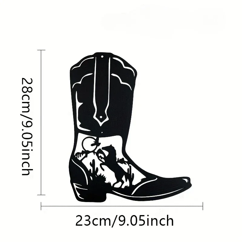 HELLOYOUNG  Cowboy Boots Metal Wall Decor Art Cowboy Style Black Metal Art Decor Living Room Cowgirl Large Outdoor Wall Home Dec