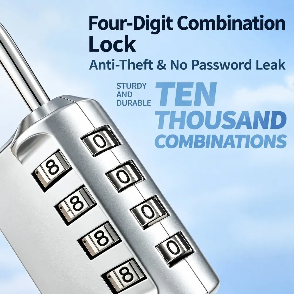 Zinc Alloy Combination Padlock 4 Digit Small Size Cabinet Padlock Hard Shell Resettable Code Luggage Password Lock