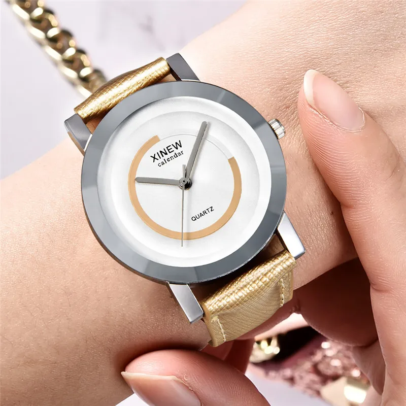 XINEW-Reloj de pulsera de cuero para Hombre, cronógrafo de cuarzo, informal, a la moda, Barato, Original