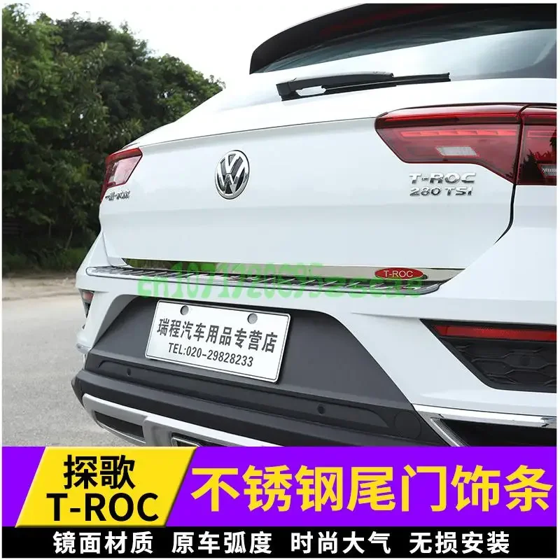 Car Accessories For Volkswagen T-roc 2018 2019 2020-2022 Rear Trunk Door Handle Cover Tail Gate Trim Bezel Molding car stickers