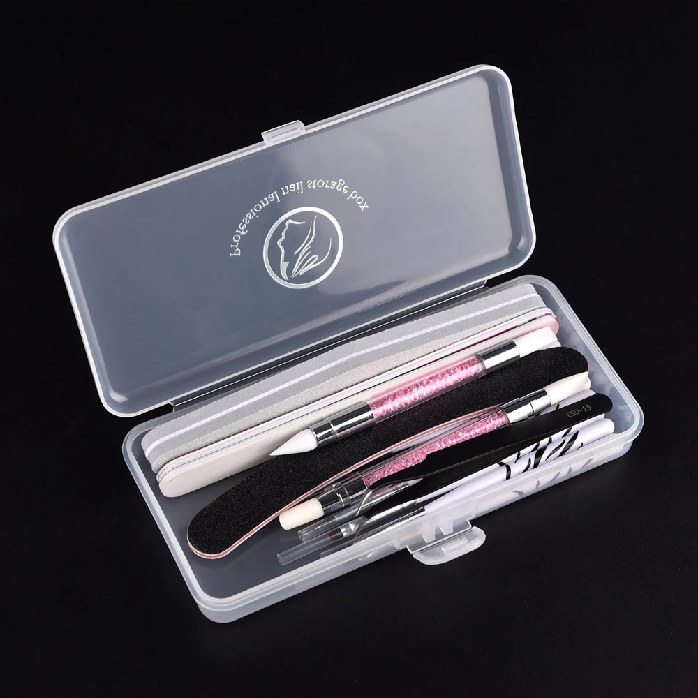 Kads-retângulo plástico caixa de armazenamento para nail art, maleta de ferramentas, recipiente vazio para lixa de unhas, pincel e caneta