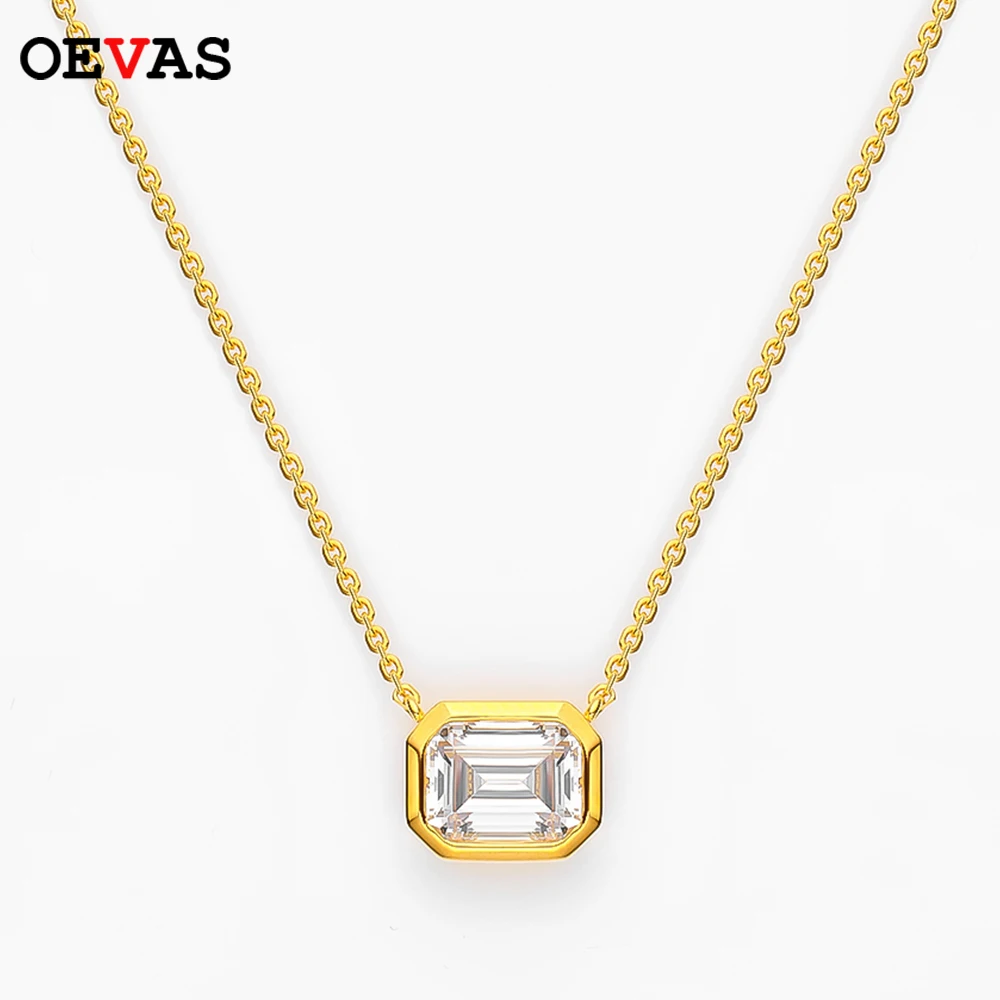 

OEVAS 6*8mm 2 Carats Real Moissanite 100% 925 Sterling Silver Gold Plated Pendant Necklace For Women Sparkling Fine Jewelry Gift