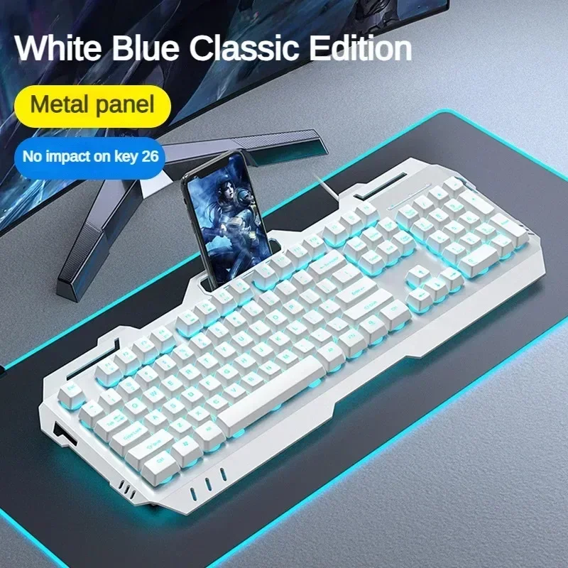 New 104 Keys Gaming Computer Lighting Usb Port Black Wired Keyboards Metal Wrist Rest Knob Gaming Keyboard And Mouse Set