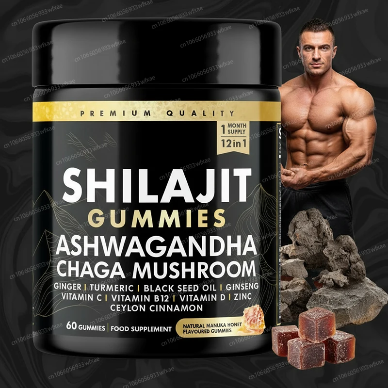 Gomitas Shilajit con más de 85 apretones de ácido mineral y elípico mejora el nivel de energía Recuperación muscular Reduce la fatiga 60 dulces blandos