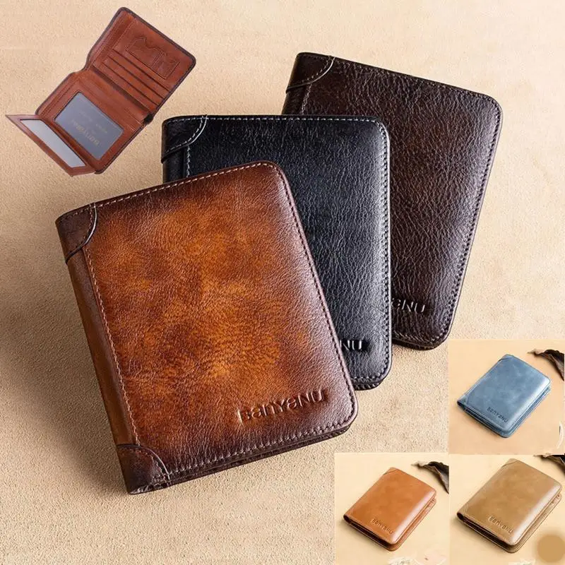 

New Men Wallets PU Leather Short Card Holder Luxury Brand Men's Purse High Quality Classic Retro Male Wallet Three Fold Payment