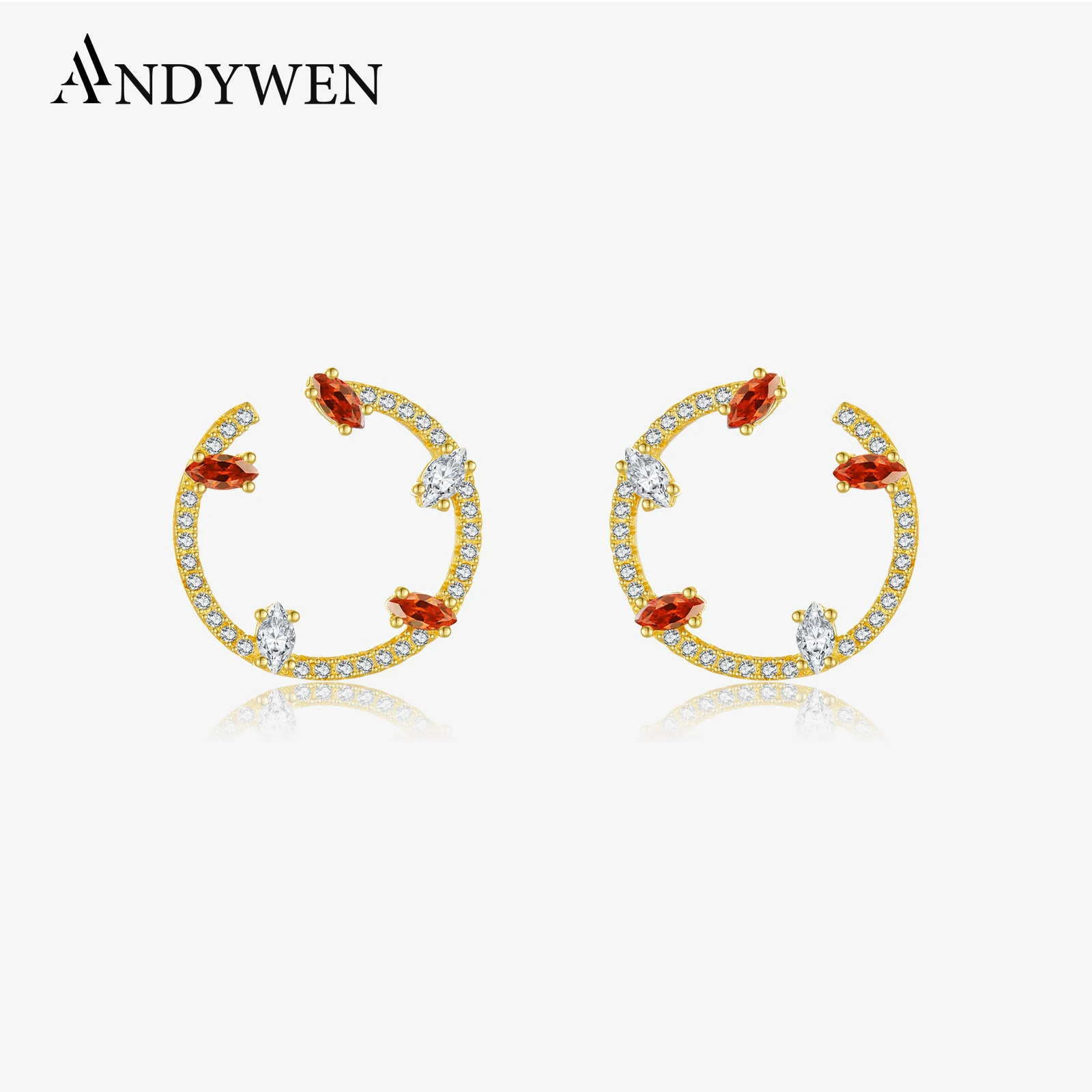 

ANDYWEN 925 Sterling Silver Elegant Marquise Orange CZ Zircon Cluster Stud Earrings 2025 Glamorous Wedding Party Accessories