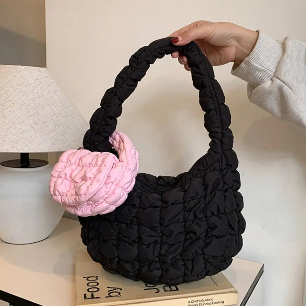 Cute Solid Color Cloud Pleated Coin Purse Mini Handbag Quilted Bag Pendant Korean Style Hanging Purse Lipstick Earphone Bag