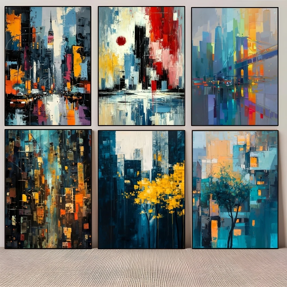 Modernes Stadt-Aquarell-Poster Zeitgenössische Ästhetik PP-Papierkunst Minimalistische Wanddekoration für Moderne Häuser Kreative Räume