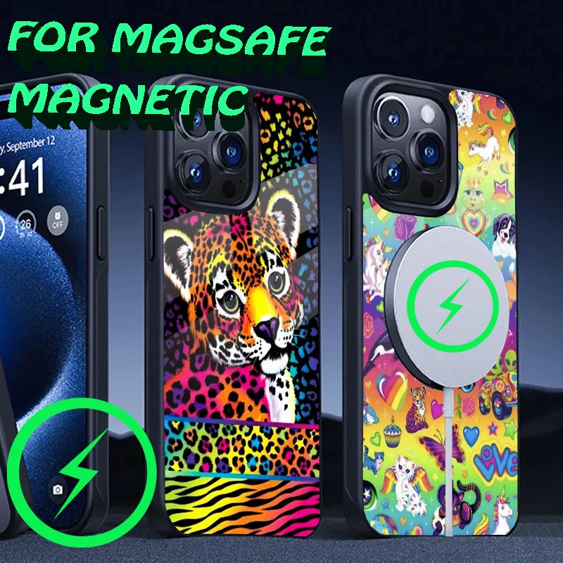 L-Lisa Frank Art Phone Case For iPhone 16,15,14,13,12,11,Plus,Pro,Max Mini Magsafe Magnetic Wireless Charging