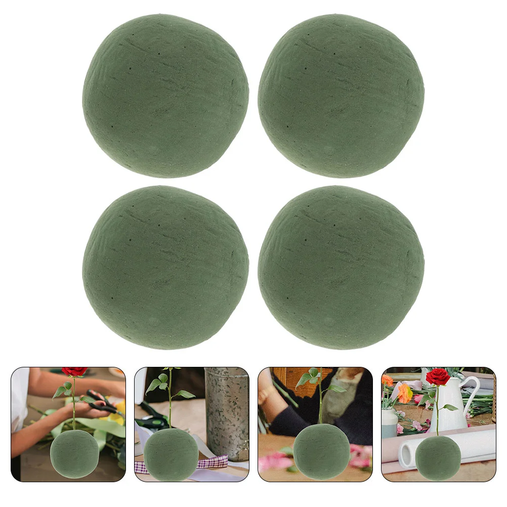 

4 Pcs Artificial Flowers Mud Round Foam Ball for Arrangements Big Floral Blocks Green