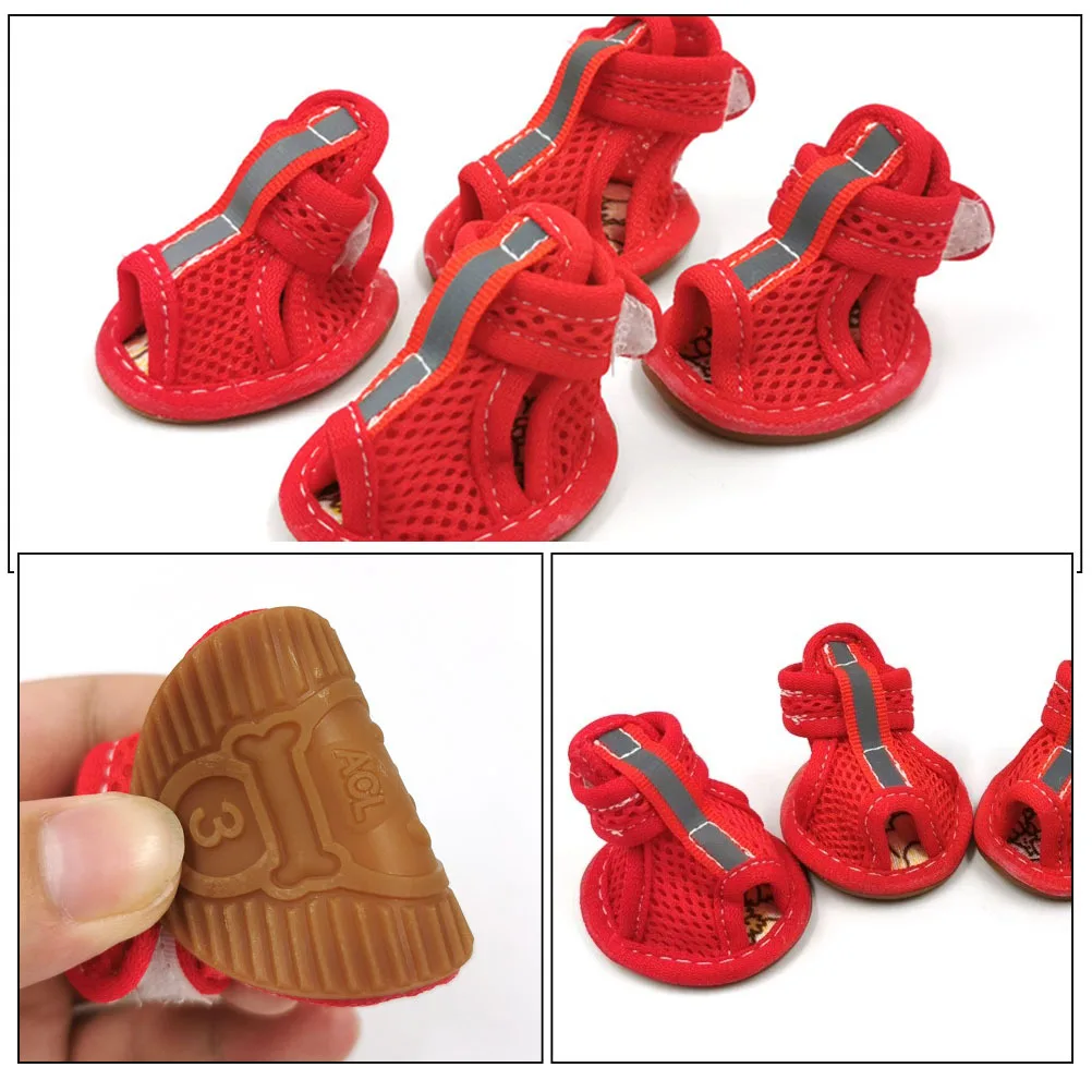 

4 Pcs Pet Sandals Puppy Shoes for Small Dogs Walking Doggy Beef Tendon Bottom Mesh Cloth Outing