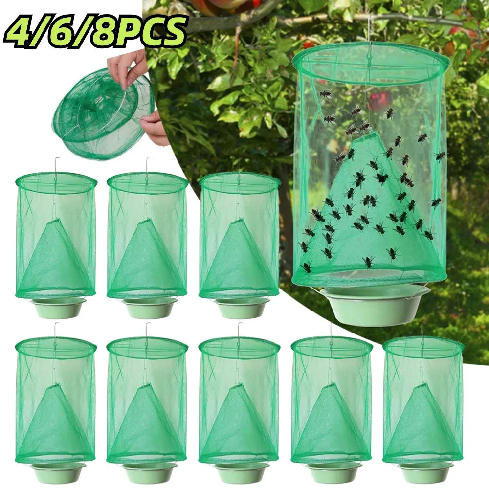 

4/6/8pcs Fly Catcher Cage Killer Pest Control Reusable Hanging Fly Trap Catching Cage Net For Courtyard Garden Flycatcher Trap