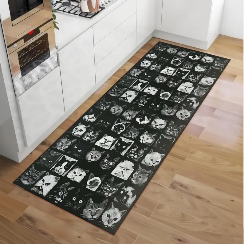 Cat Long Corridor Carpet Decorative Machine Washable Non-Slip Kitchen Rug Mat Home Decoration Corridor Kitchen Bedroom Carpets