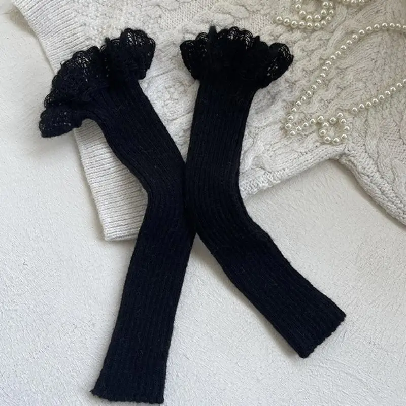 

Q22D Comfortable and Trendy Leg Warmer for Children Soft & Breathable Knitted Sock Sleeve with Lace Accent for Daily Wear