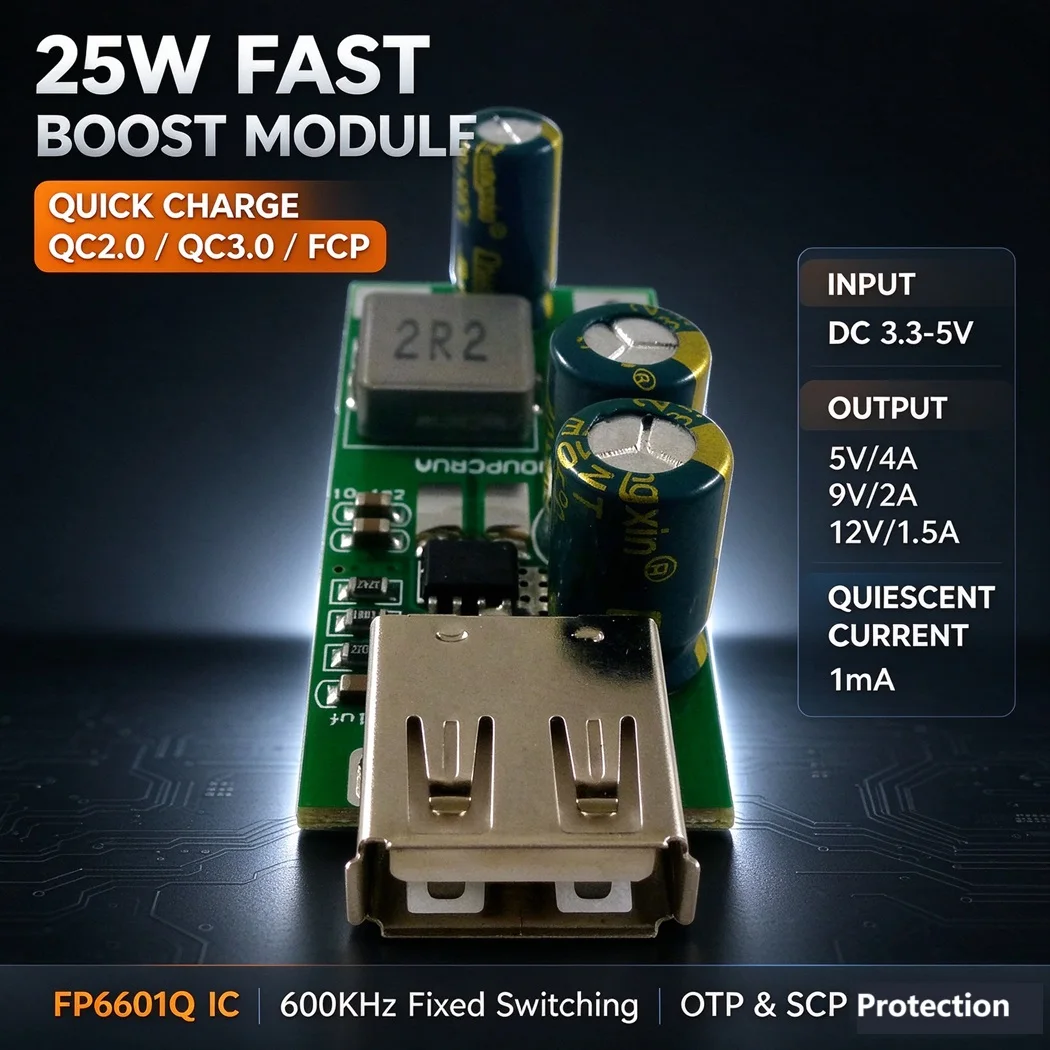 3PCS 25W DC-DC Boost Fast Charge Module QC2.0 QC3.0 FCP FP6601Q Step Up Converter 3.3-5V Input for Power Bank Lithium Battery