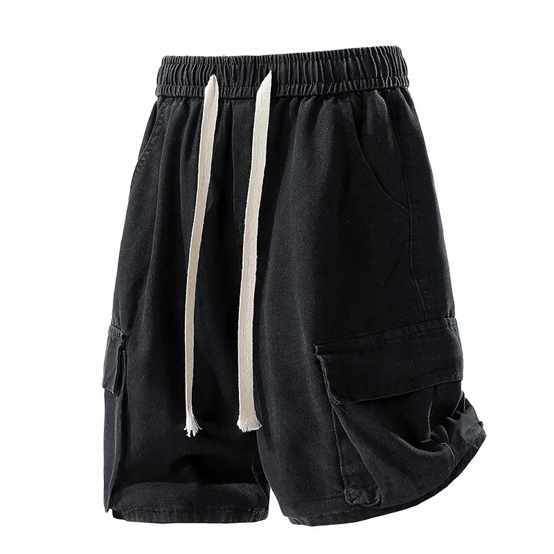 

TFETTERS 2025 Новые летние джинсовые шорты с эластичной резинкой на талии, полуджинсовые брюки, мужские джинсовые брюки с большим карманом, мужские джинсовые брюки с пятью точками