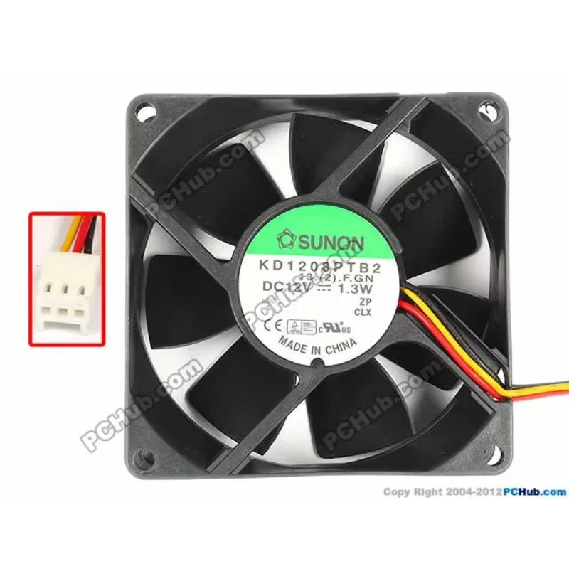 SUNON KD1208PTB2 13.(2).F.GN Server Cooling Fan DC 12V 1.3W 80x80x25mm 3-Wire