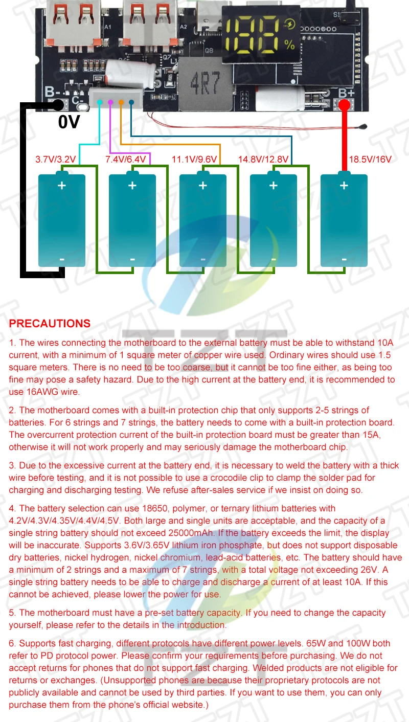 TZT 1/3 Stück QC4.0 QC3.0 LED Dual USB PD Schnellladung 5A 100W Micro/Typ-C USB Mobile Power Bank 18650 Lademodul – Detail 13