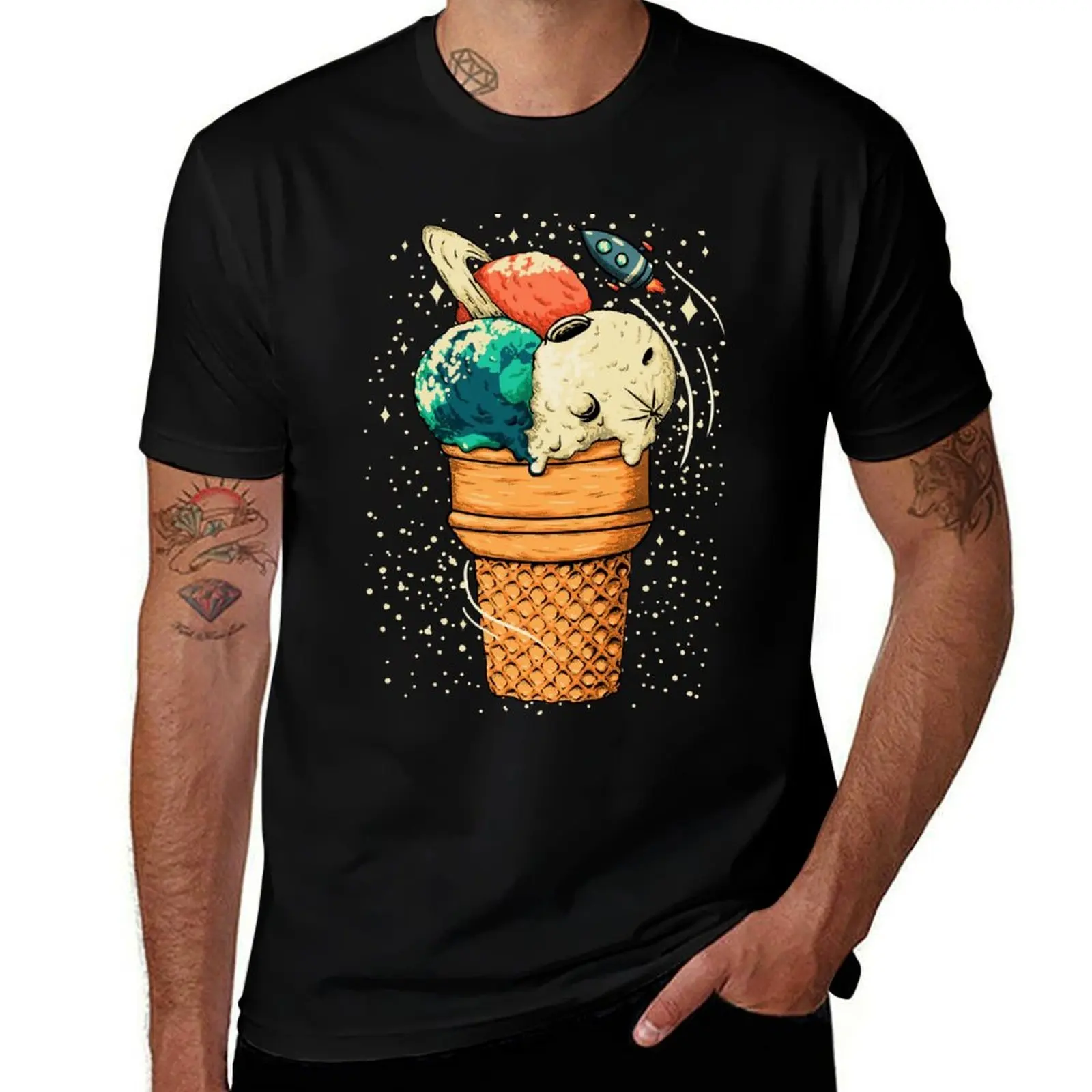 Camiseta Space Ice Cream - Triple Scoop Planet, Great Icecream Vanilla Moon, Pappermint Mint Chocolate Chip Earth, Melon, Cantalo
