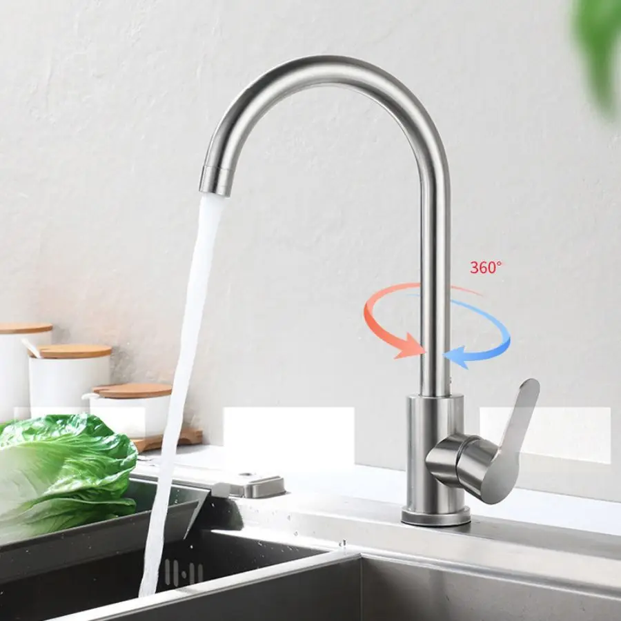 

304 Stainless Steel Hot And Cold Water Faucet Rotatable Kitchen Sink Basin Faucet Without Hose Accessories