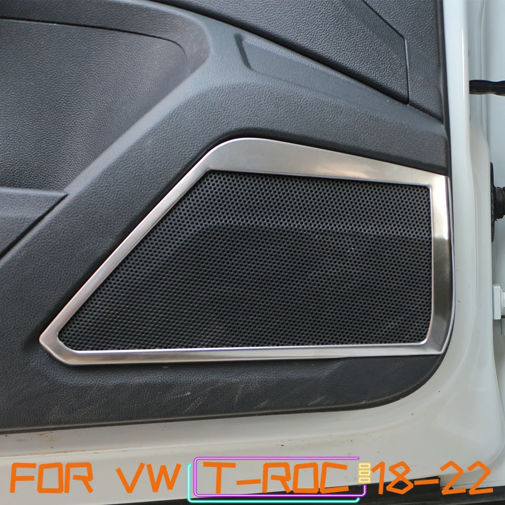 4Pcs Stainless Steel for Volkswagen VW T-ROC TROC 2018-2023 Car Door Inside Audio Speak Sound Cover Ring Circle Lamp Trim
