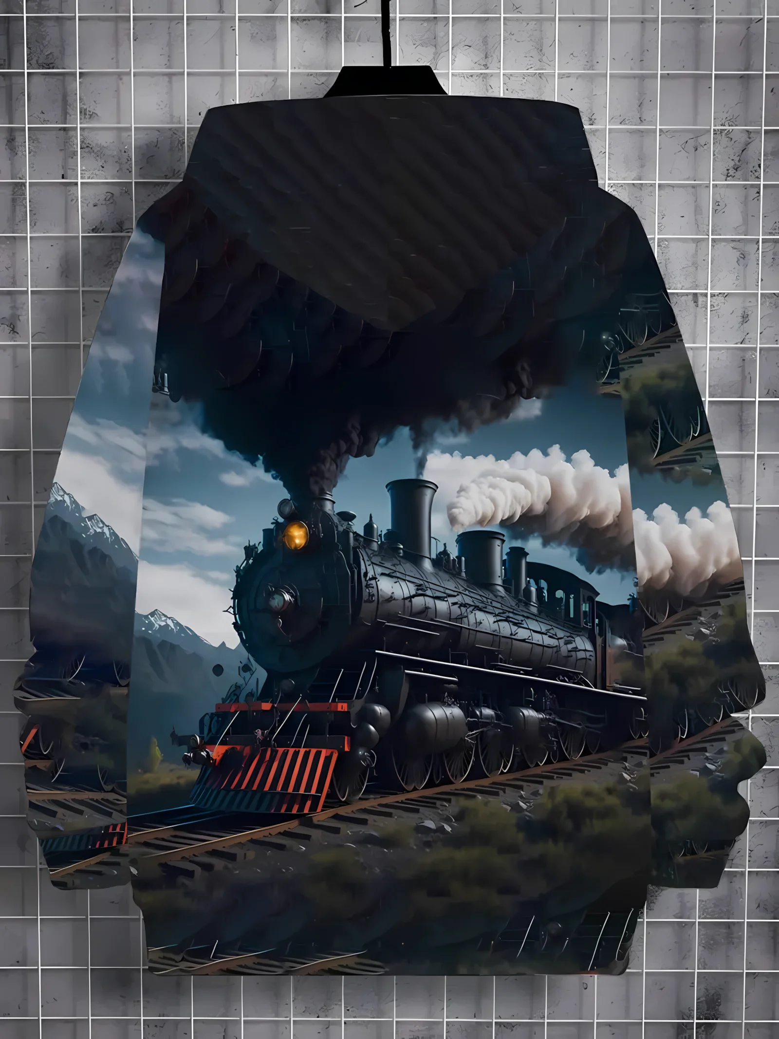 سترة بقلنسوة جديدة مريحة للأطفال لخريف 2025 مع نمط قطار بخاري ثلاثي الأبعاد مطبوعة ملابس الشارع الشهير بلوفر كاجوال #4