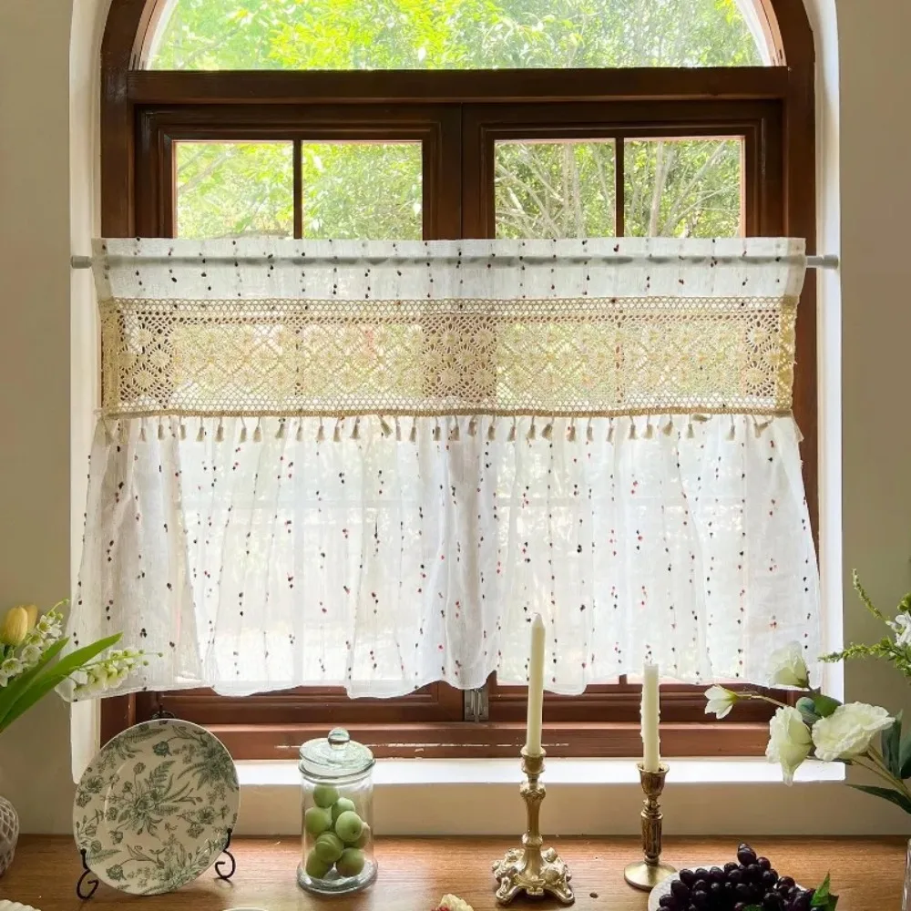 

1PC Retro Colorful Stripe Short Curtain for Small Window Kitchen Study Tassel Trim Drape Home Decor Fun Vintage Inspired Window