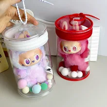 For 15/17cm Labubu Doll Cylinder Storage Case Doll Accessory Clear Carrier Ropa Labubu