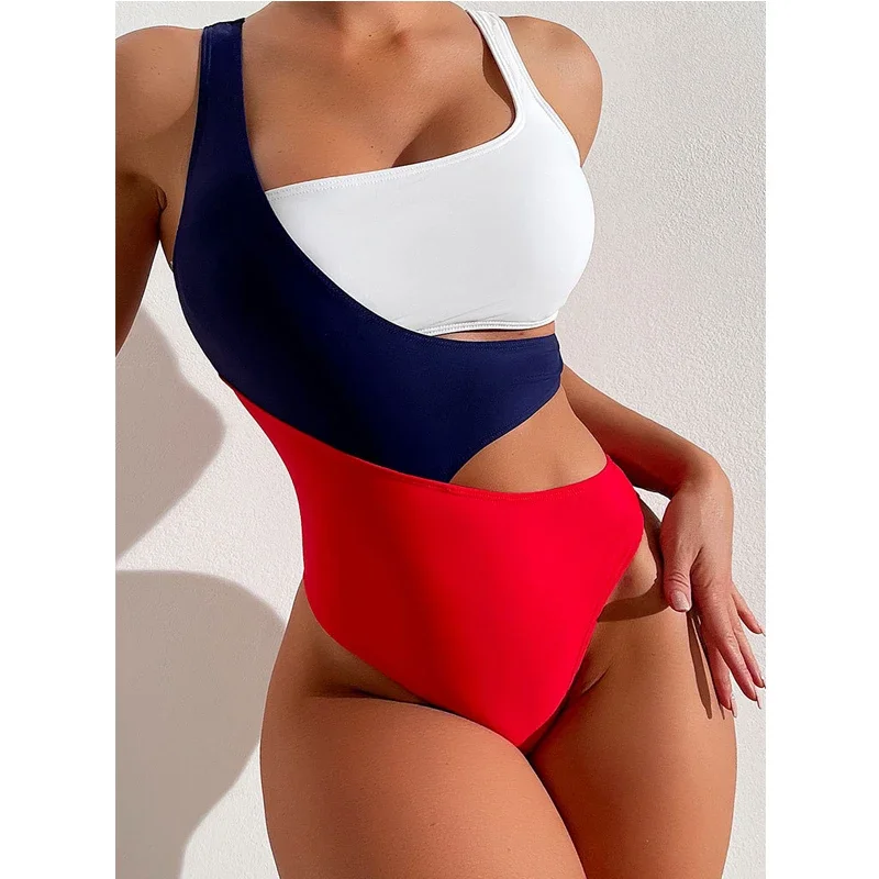 

2023 Contrast Color Bikini One Piece Swimsuit Women Hollow Out Beach Bodysuit Slim Fitting Swimsuit Backless Summer Bathing Suit