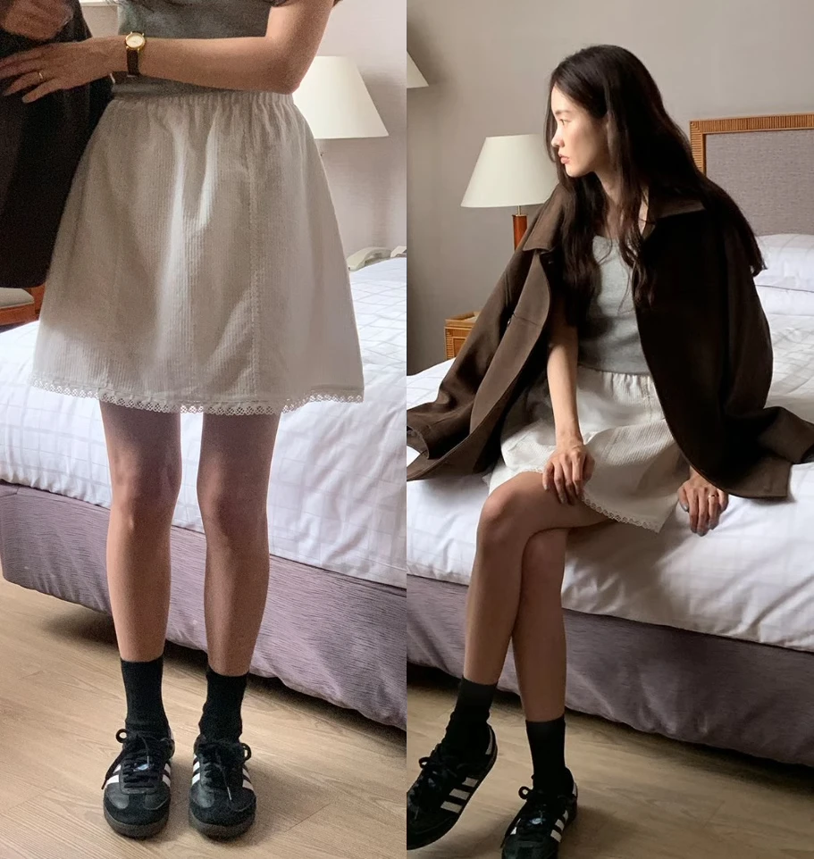 

Spring 2024 Versatile Commute Skirt Korean Sle High Waist A-Line Simple Sweet Elastic Waist White Dr Skirt