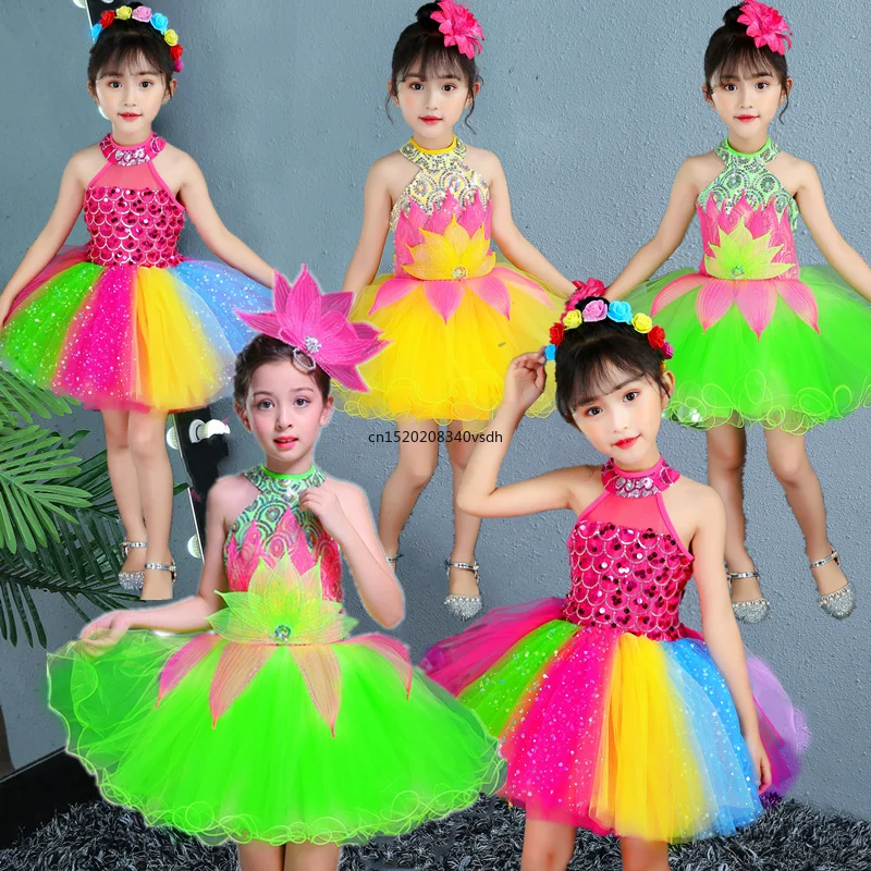 

Girls newcostume Children's pompadour dress Princess sequin yarn kindergarten dress chorus dress girls dance performance costume