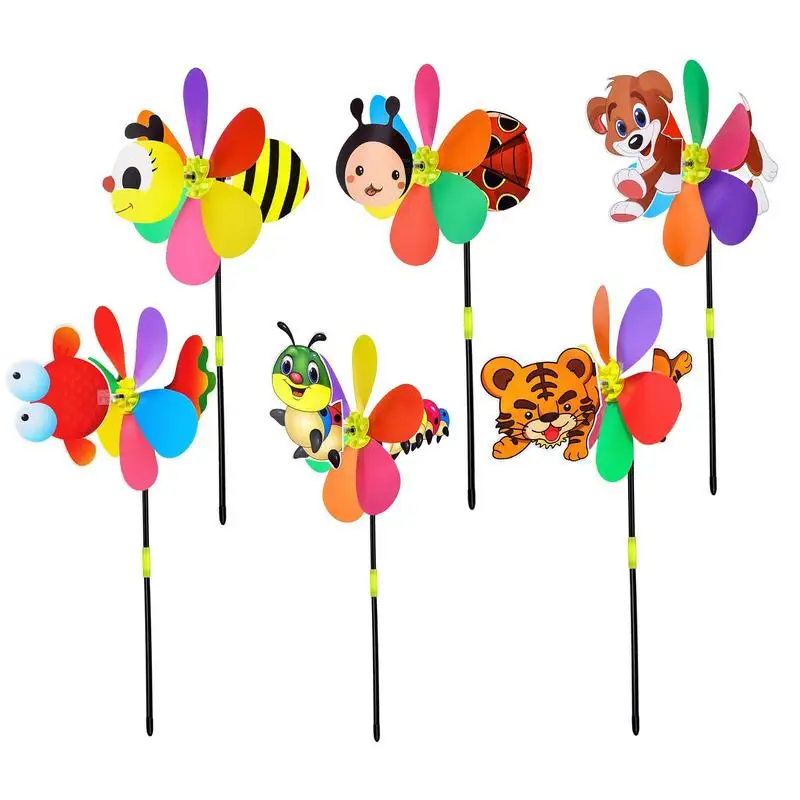 Outdoor Garten Windrad Hof Dekor bunte Windmühle Pfähle Kinder Handheld Spielzeug Garten Dekor Zubehör Cartoon Tier Windrad