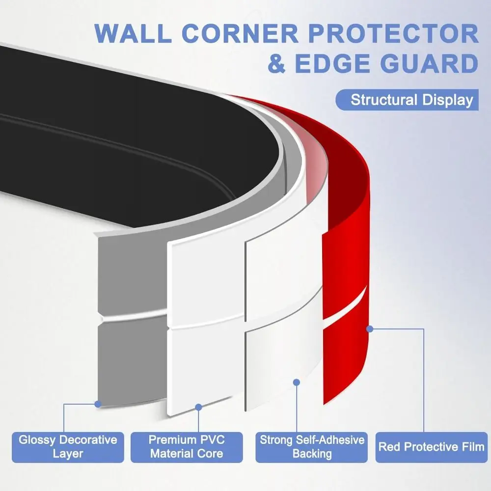 Universal Self Adhesive Wall Corner Protector Peel and Stick Free Cut Caulk Strip 3m Flexible Edge Guard Countertop