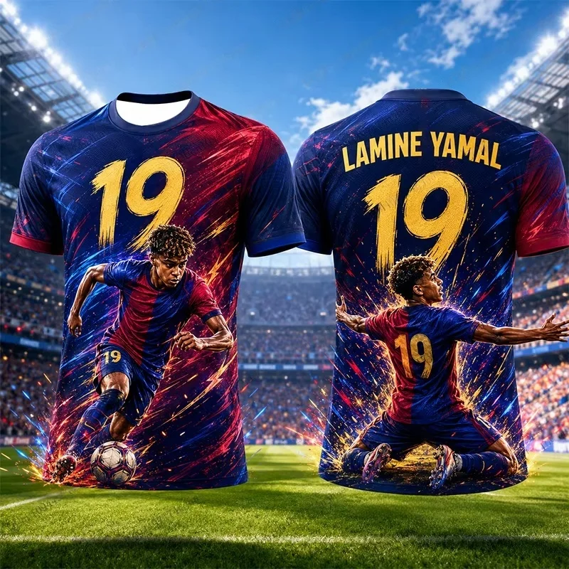 2026 New Special Edition Yamal No.19 Print Football Jersey Men's T-shirt Summer Sports Training Tees Casual Kids/Adult Tops