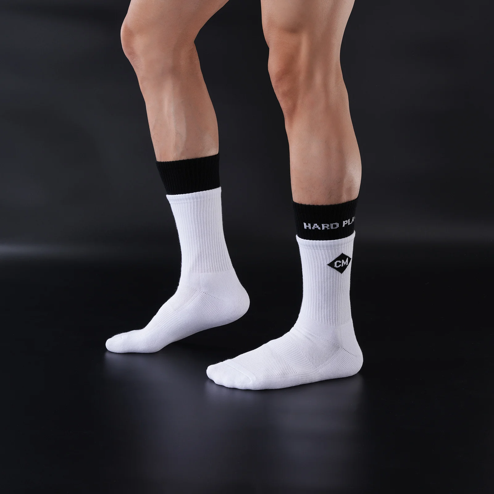 Sexy Men Mid Calf Terry Tube Socks Black Cuff Cotton Thickened 3A Antibacterial Elastic Erotic Clubwear White Socks Letter Decor